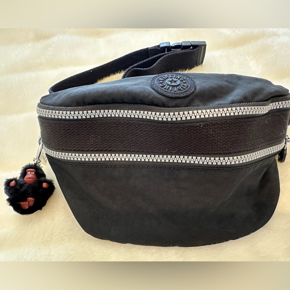 Kipling Black Waist Bag with Logo Patch and Monkey Keychain - Picture 3 of 9